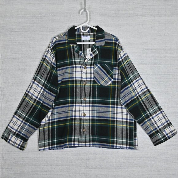 NWT Old Navy Flannel Plaid 100% Cotton Button Up Drawstring Green Pajamas XL - Picture 4 of 16